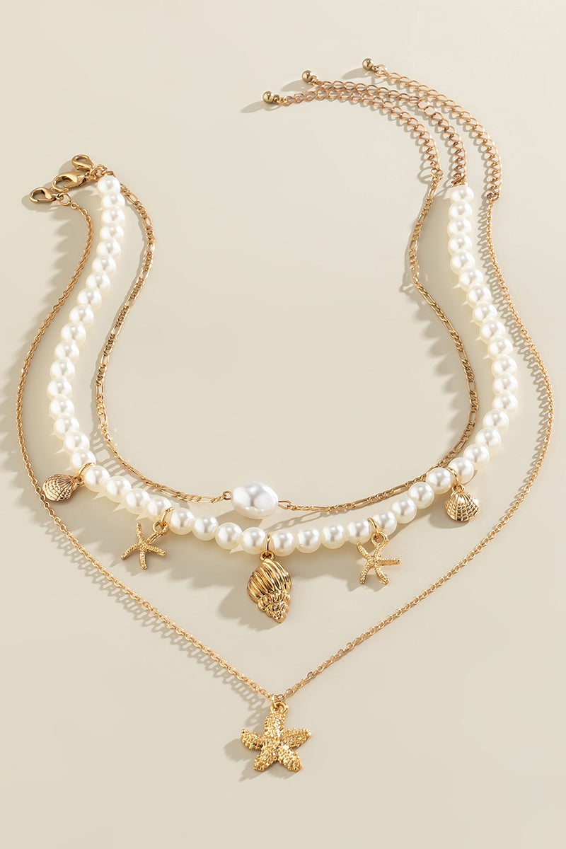Layered Pearl and Gold Charm Necklace