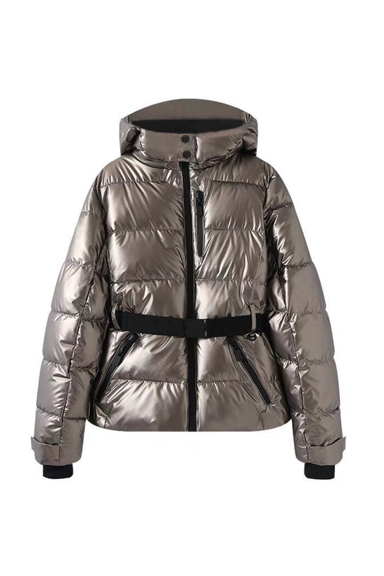 Geometric Pattern Hooded Belted Coat