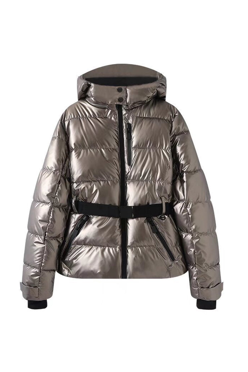 Geometric Pattern Hooded Belted Coat