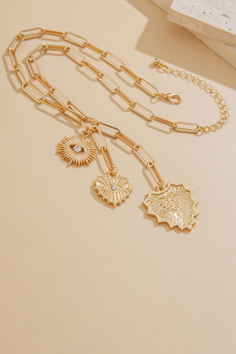 Heart and Eye Charm Link Necklace