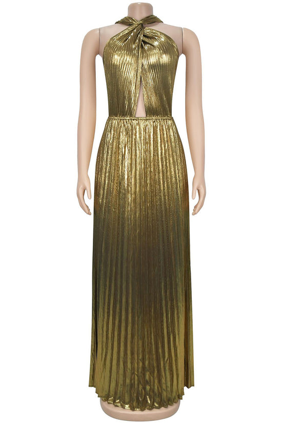 Elegant Halter Pleated Maxi Dress