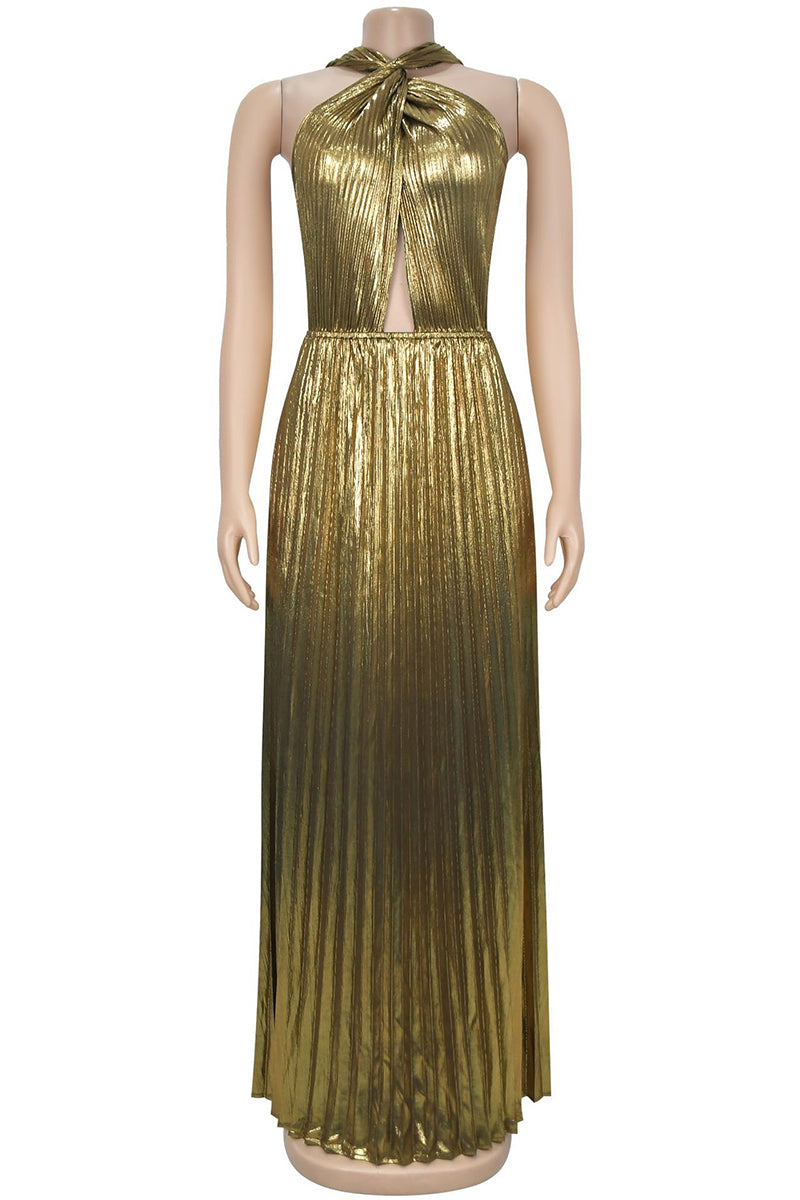 Elegant Halter Pleated Maxi Dress