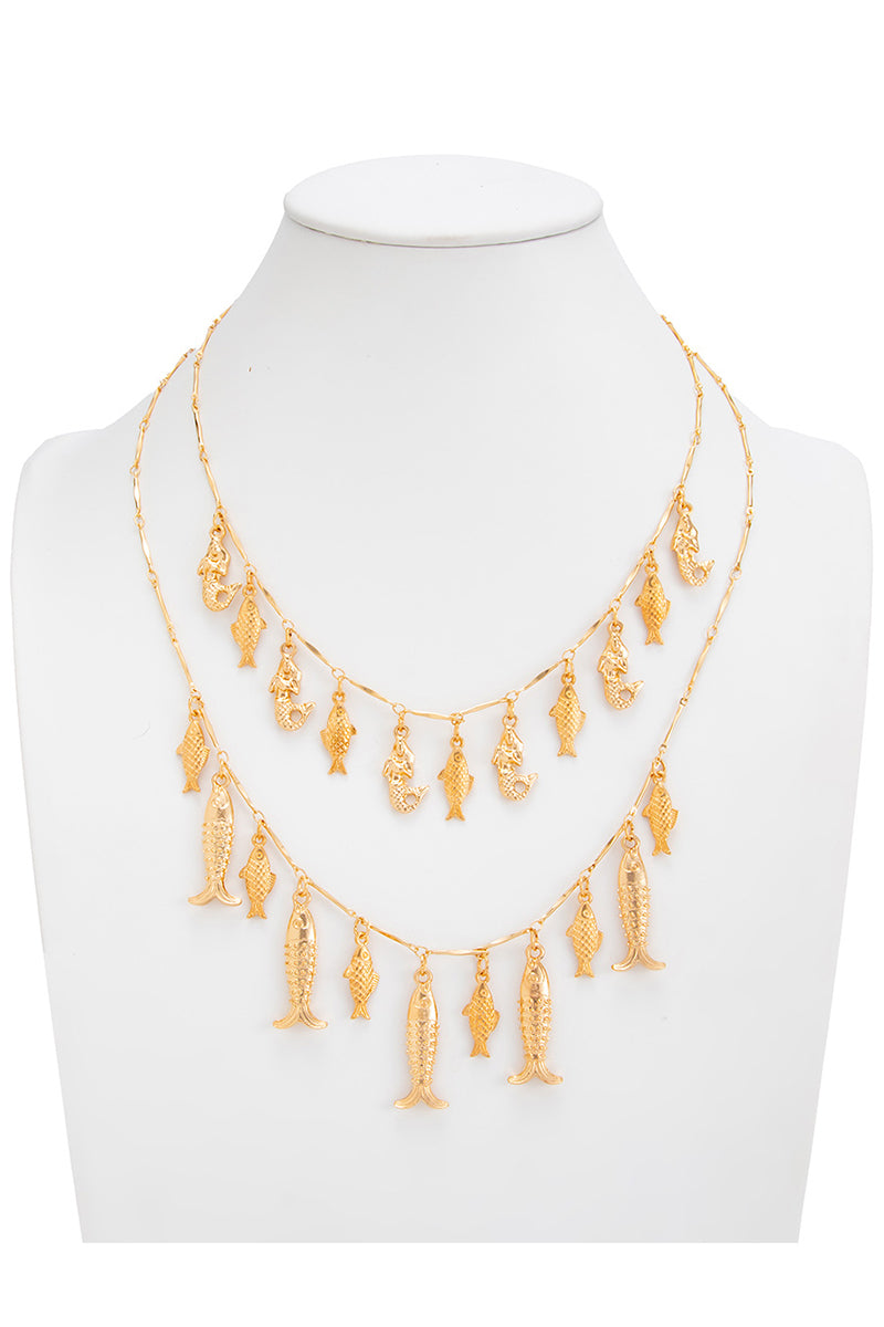 Delicate Fish Charm Layered Necklace