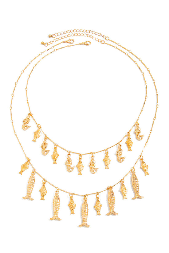 Delicate Fish Charm Layered Necklace