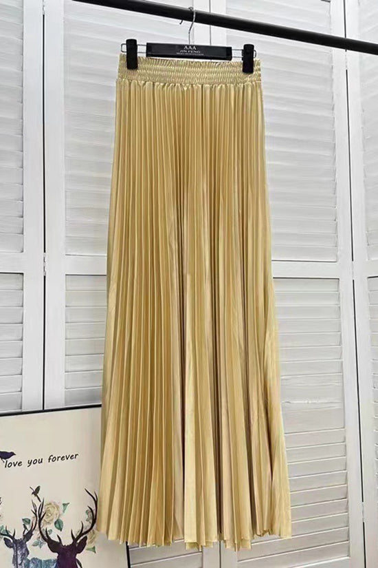 Pleated Elastic Waist Midi Skirt