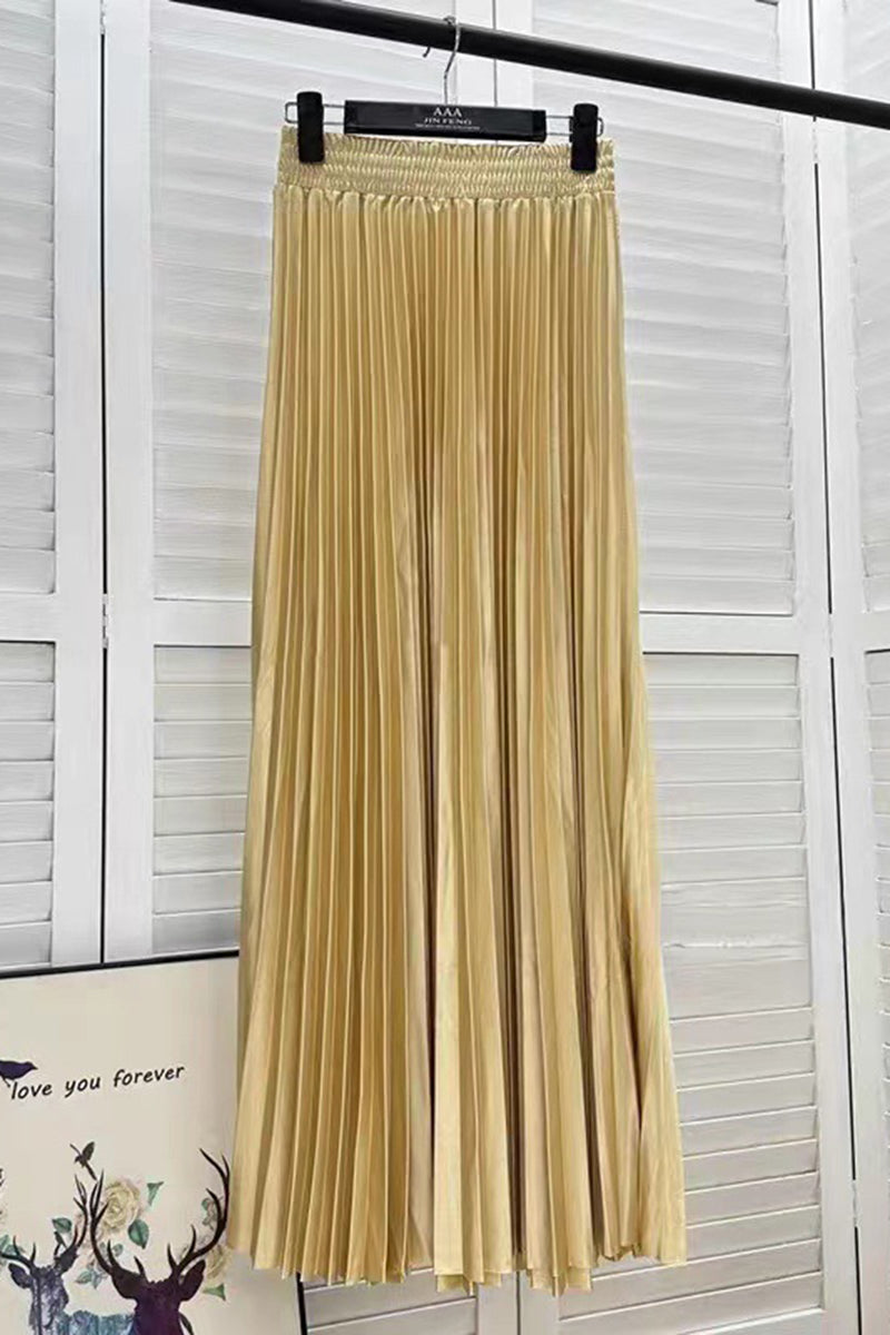 Pleated Elastic Waist Midi Skirt