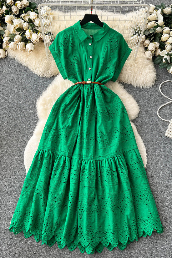 Eyelet Sleeveless Button-Down Dress