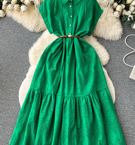 Eyelet Sleeveless Button-Down Dress