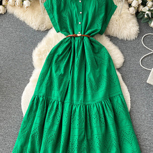 Eyelet Sleeveless Button-Down Dress