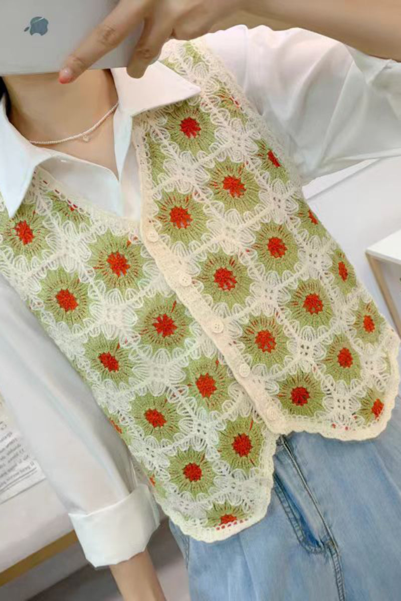 Floral Crochet Knit Sweater Vest