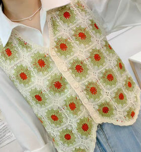 Floral Crochet Knit Sweater Vest
