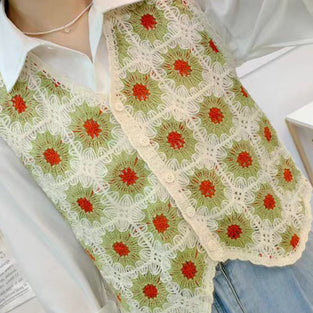 Floral Crochet Knit Sweater Vest