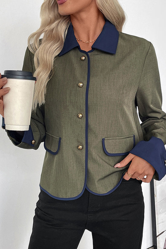 Elegant Contrast Trim Button-Up Blazer