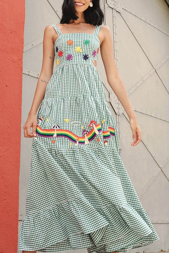 Plaid Rainbow Print Maxi Dress