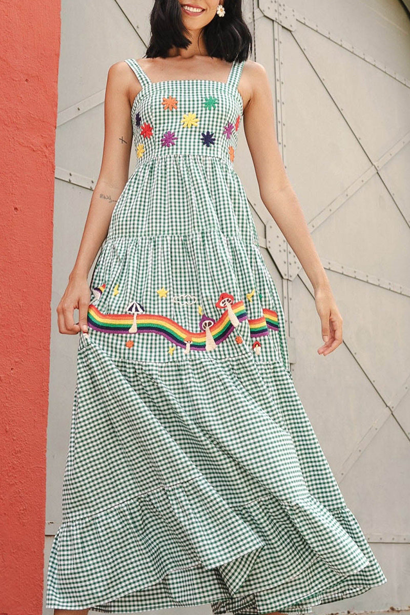 Plaid Rainbow Print Maxi Dress