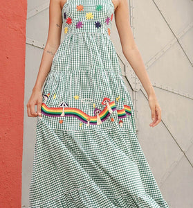 Plaid Rainbow Print Maxi Dress