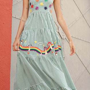 Plaid Rainbow Print Maxi Dress