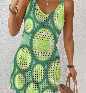 Geometric Pattern Sleeveless Cover-Up