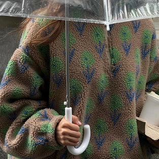 Floral Printed Zipper Front Cozy Jacket