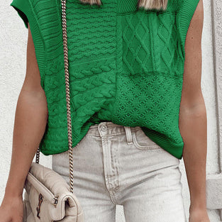 Textured Sleeveless Knit Sweater Vest