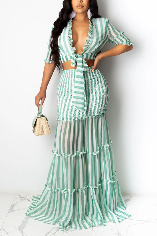 Striped Tie-Front Skirt Set