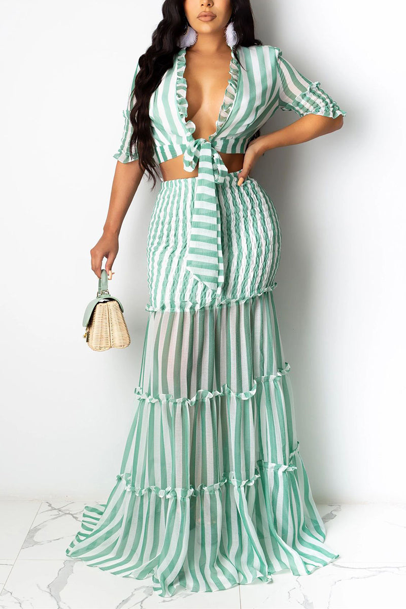 Striped Tie-Front Skirt Set
