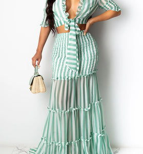 Striped Tie-Front Skirt Set