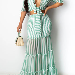 Striped Tie-Front Skirt Set