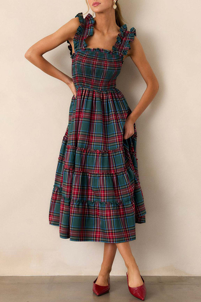 Ruffled Plaid Sleeveless Casual Dress