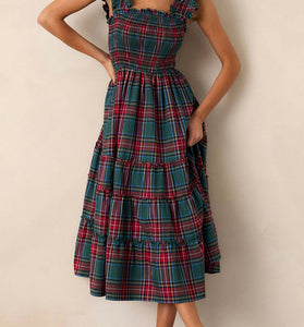 Ruffled Plaid Sleeveless Casual Dress
