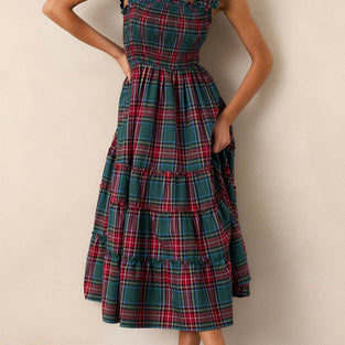 Ruffled Plaid Sleeveless Casual Dress