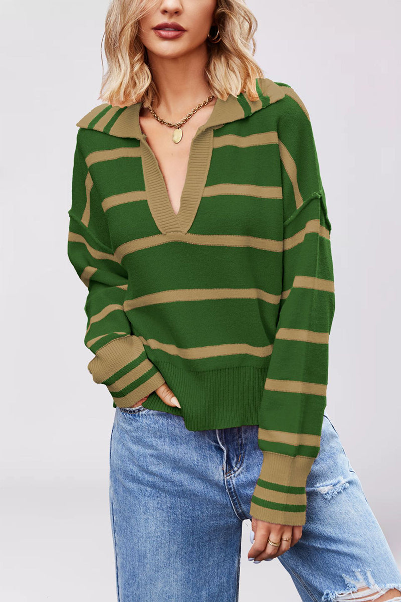 Striped Deep V-Neck Sweater
