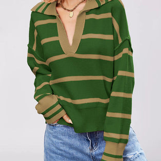 Striped Deep V-Neck Sweater