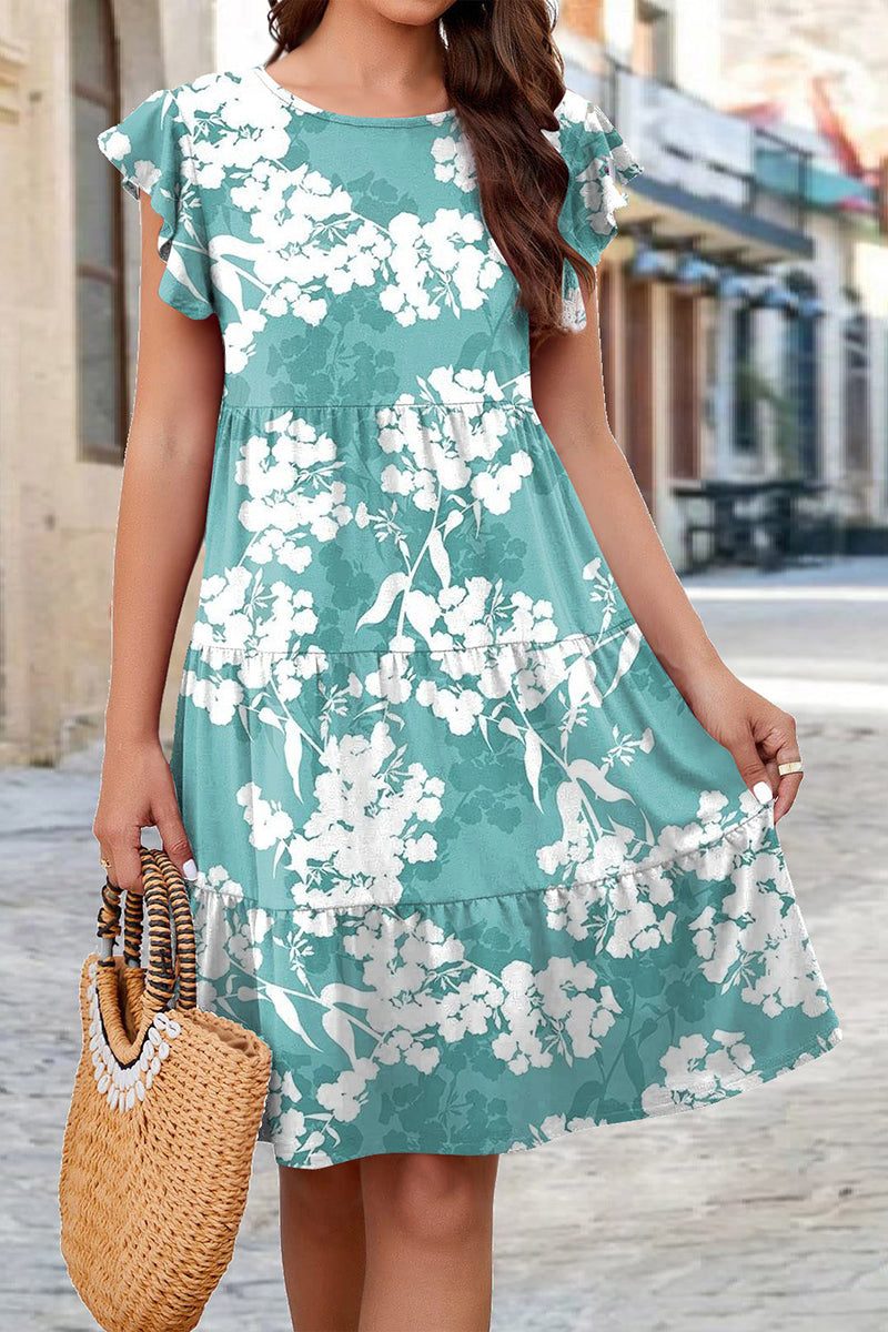 Floral Ruffle Sleeve Casual Dress