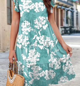 Floral Ruffle Sleeve Casual Dress