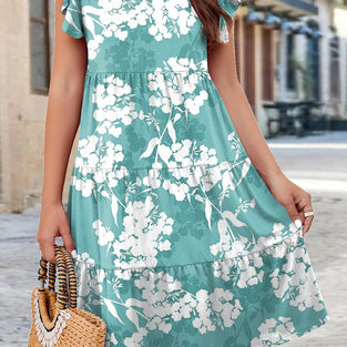 Floral Ruffle Sleeve Casual Dress