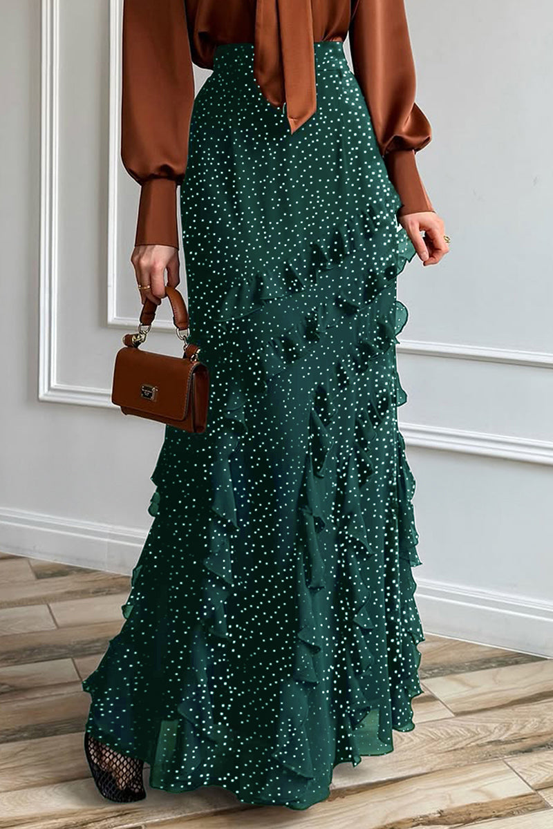 Polka Dot Ruffle Midi Skirt