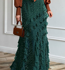 Polka Dot Ruffle Midi Skirt