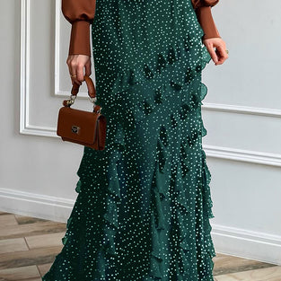 Polka Dot Ruffle Midi Skirt