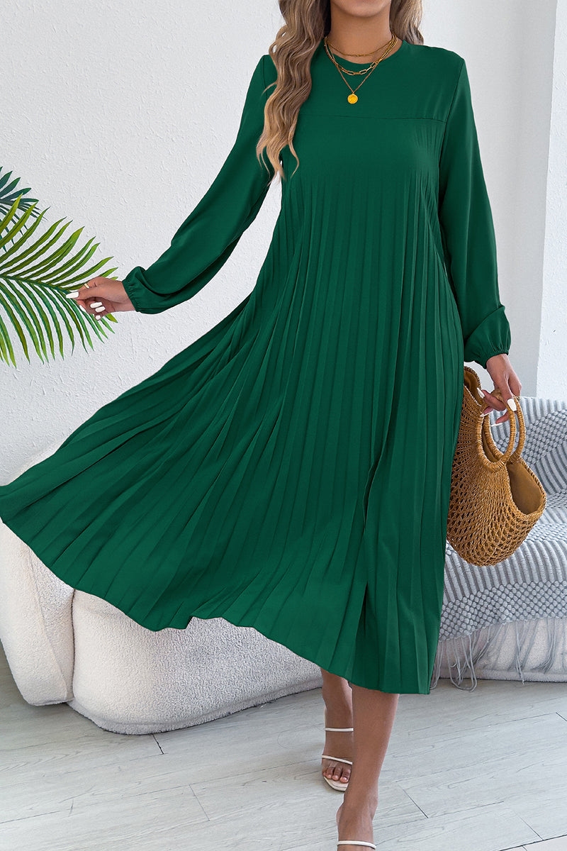 Elegant Pleated Long Sleeve Casual Dress