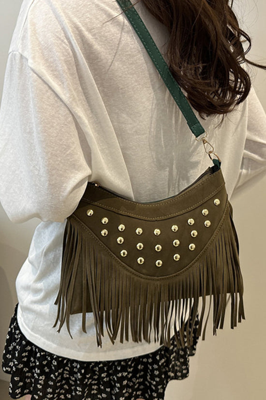 Fringe Studded Shoulder Bag