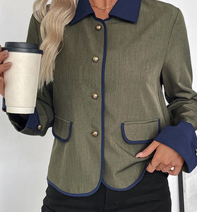 Elegant Contrast Trim Button-Up Blazer