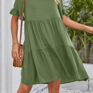 Tiered V-Neck Casual Dress