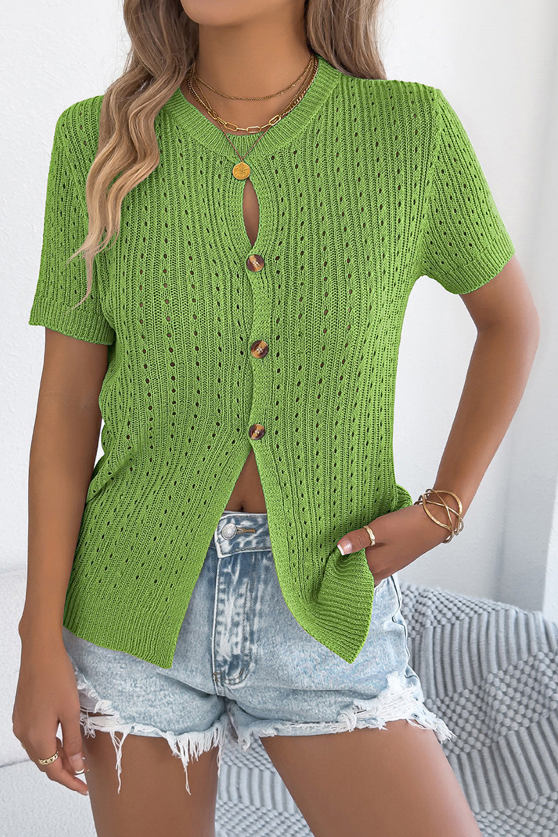 Button-Up Open-Knit Top