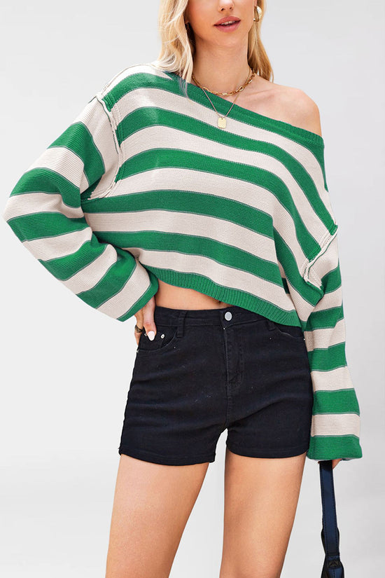 Striped Off-Shoulder Cropped Sweater