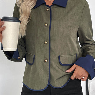 Elegant Contrast Trim Button-Up Blazer