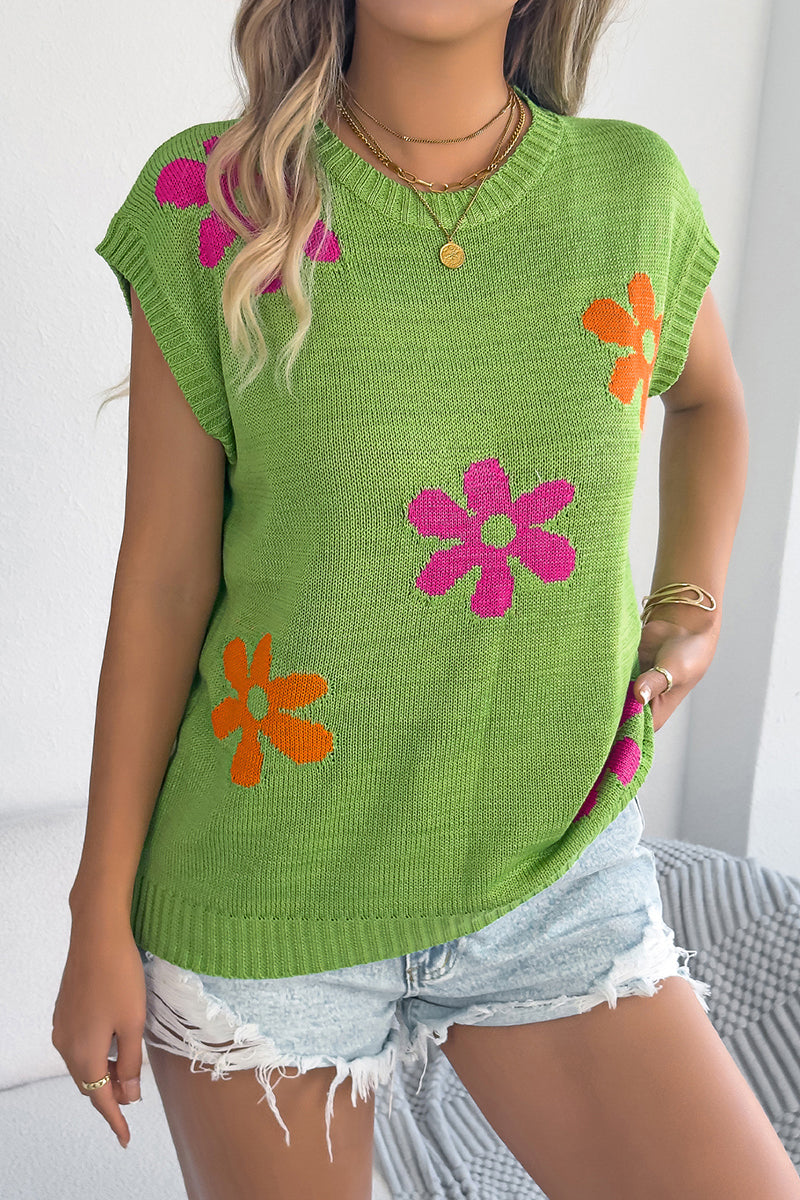 Floral Knit Sleeveless Sweater Vest