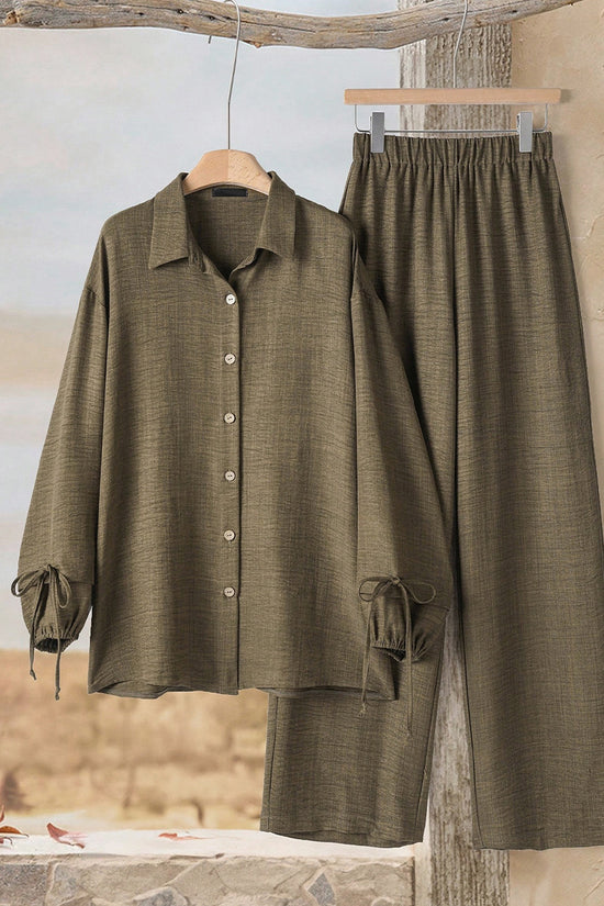 Relaxed Fit Collared Two-Piece Set