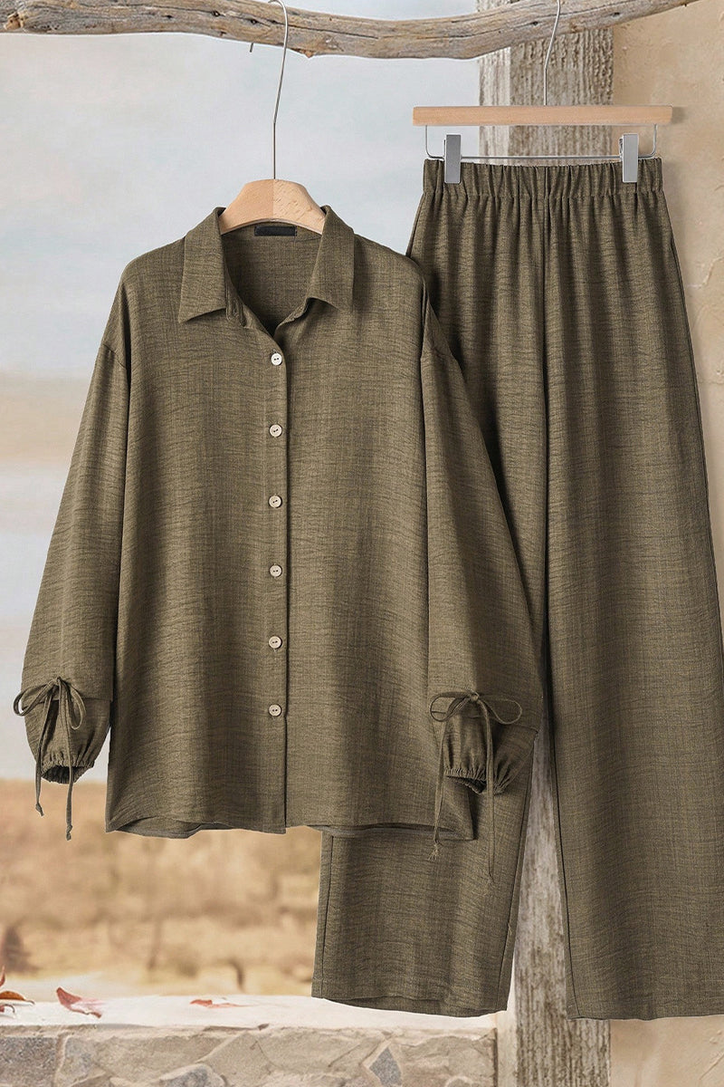 Relaxed Fit Collared Two-Piece Set