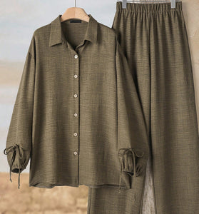 Relaxed Fit Collared Two-Piece Set